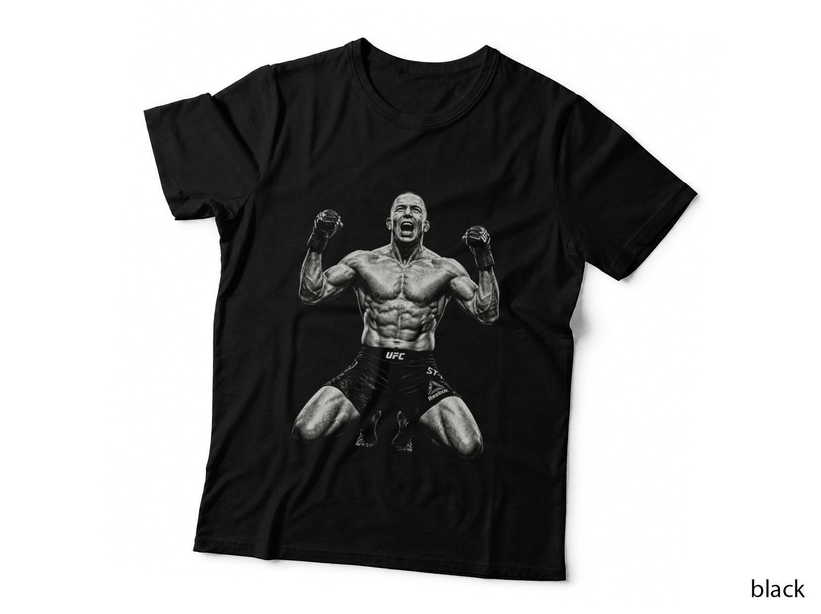 Georges St-Pierre T-Shirt, Halftone MMA Kneeling Victory Graphic Tee