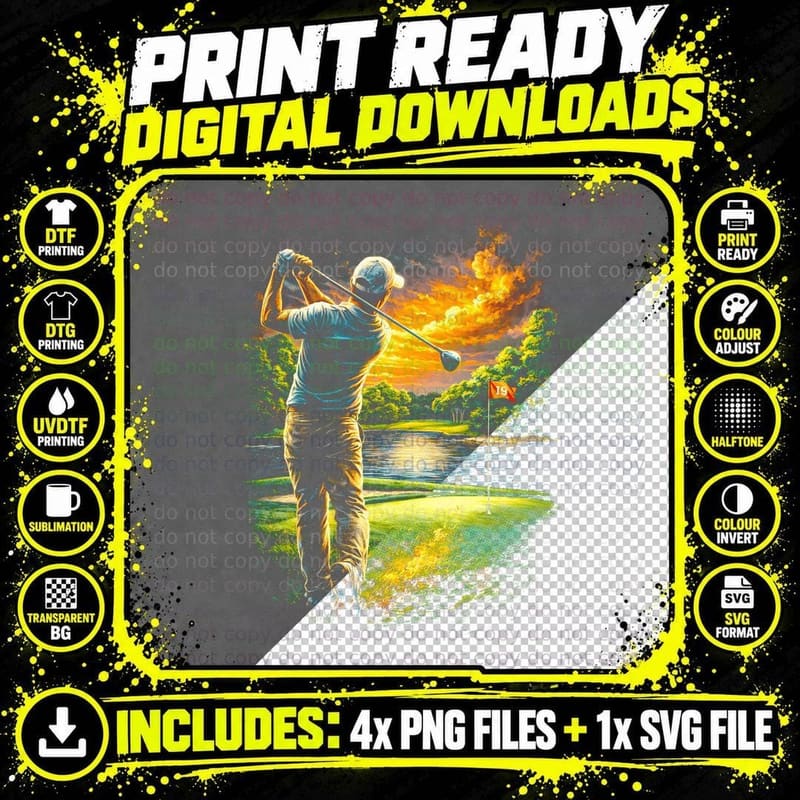 Golden Golf Swing T-Shirt, Halftone Old Money Luxury Png SVG Digital Bundle