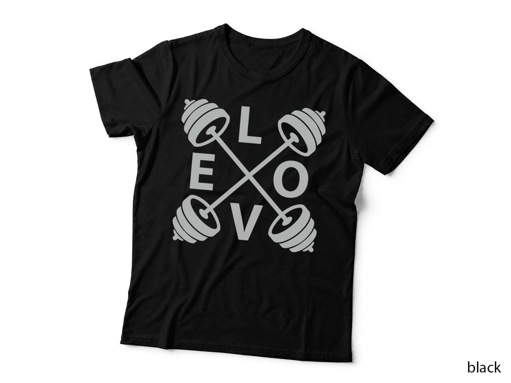 Gym Badge Love Crossed Dumbbells with Text and Letter Overlay Fitness T-Shirt