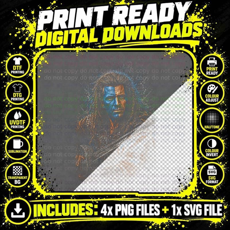 Highland Warrior Halftone T-Shirt, Ancient Swordsman Tee Png SVG Digital Bundle