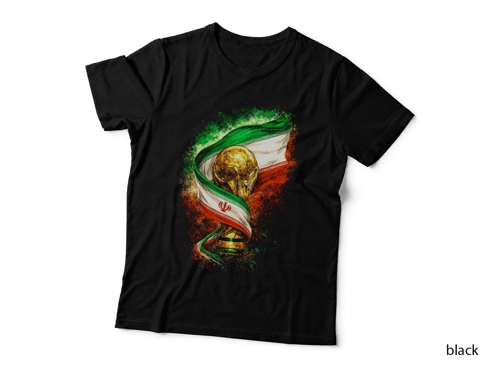 Iran Football T-Shirt, Halftone Iran Flag Trophy Graphic Tee