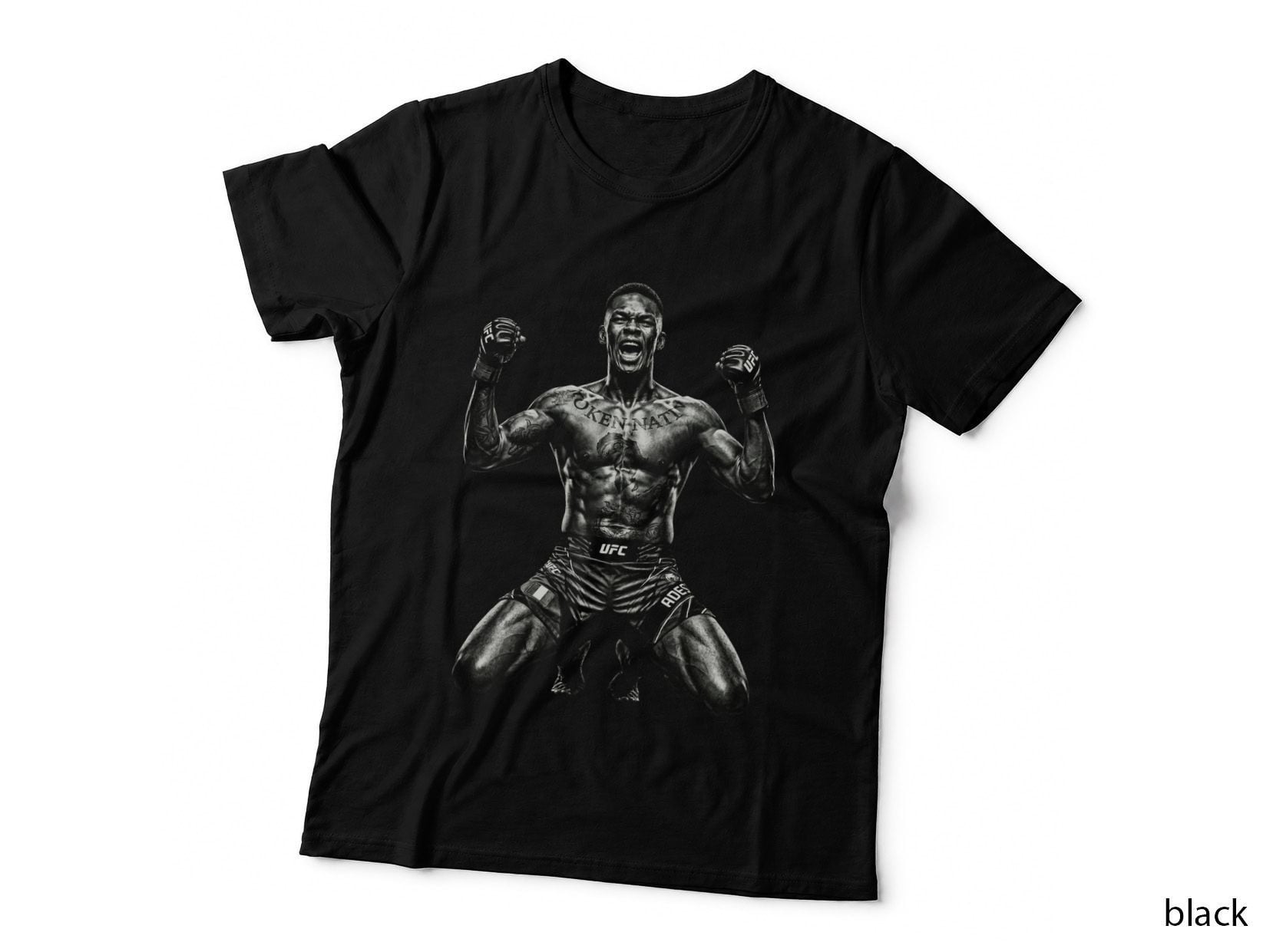 Israel Adesanya T-Shirt, Halftone MMA Kneeling Victory Graphic Tee