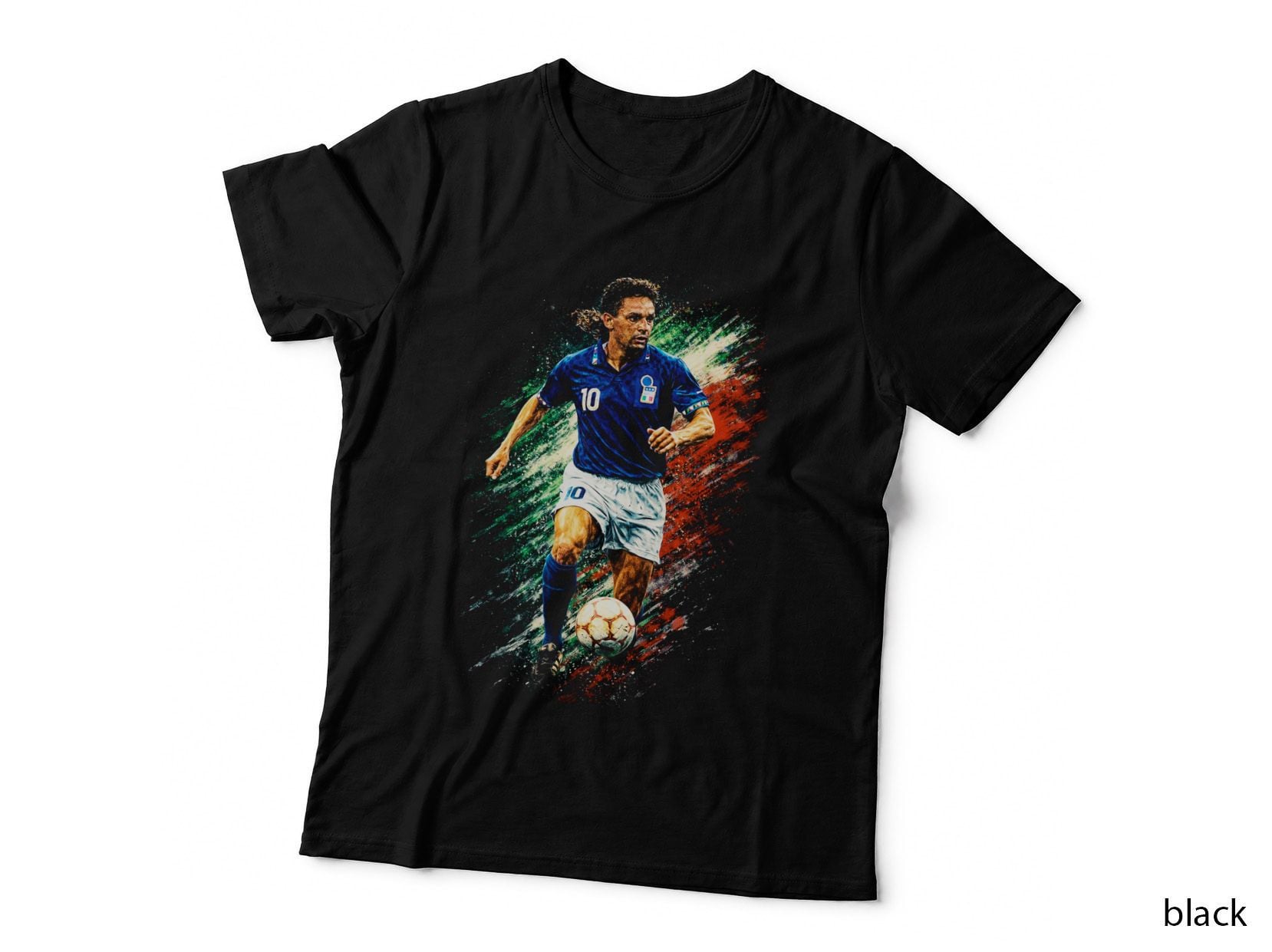Italy Footballer Number 10 Green White Red Splatter Running with Ball T-Shirt