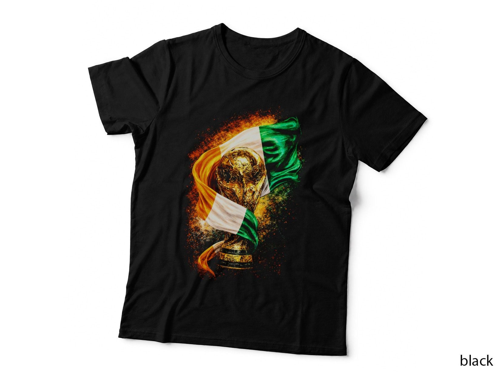 Ivory Coast Football T-Shirt, Halftone Ivory Coast Flag Trophy Graphic Tee