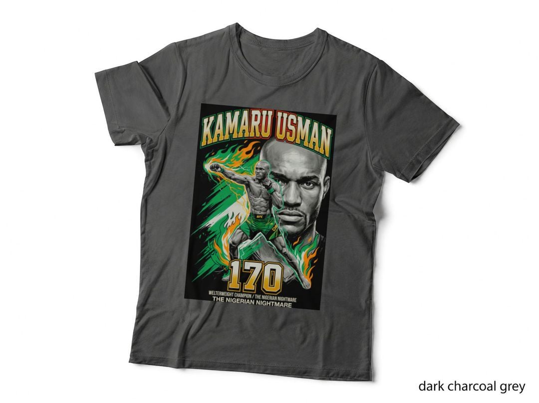 Kamaru Usman 170 Welterweight Champion the Nigerian Green Flame Gold T-Shirt
