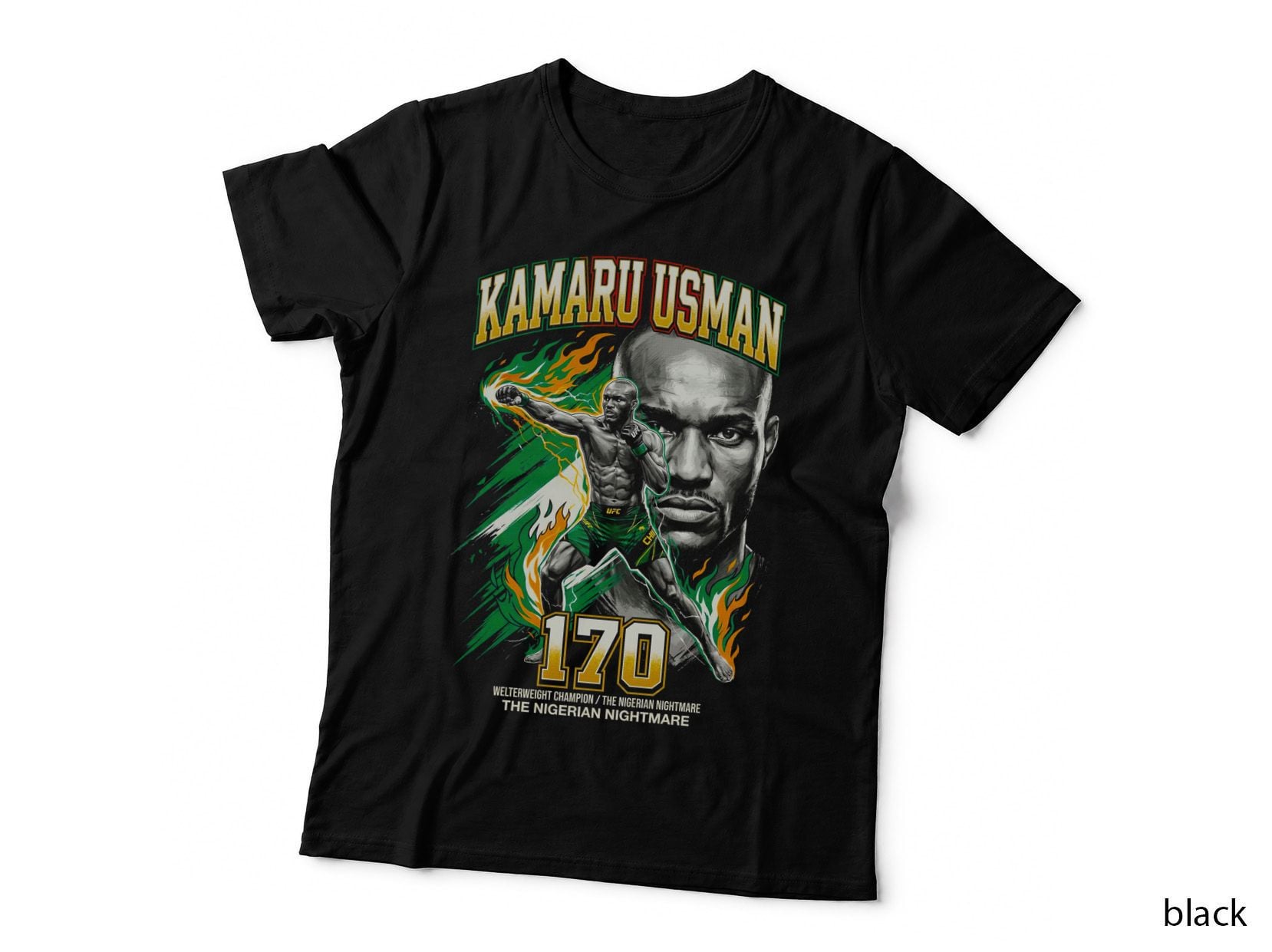 Kamaru Usman 170 Welterweight Champion the Nigerian Green White Orange T-Shirt