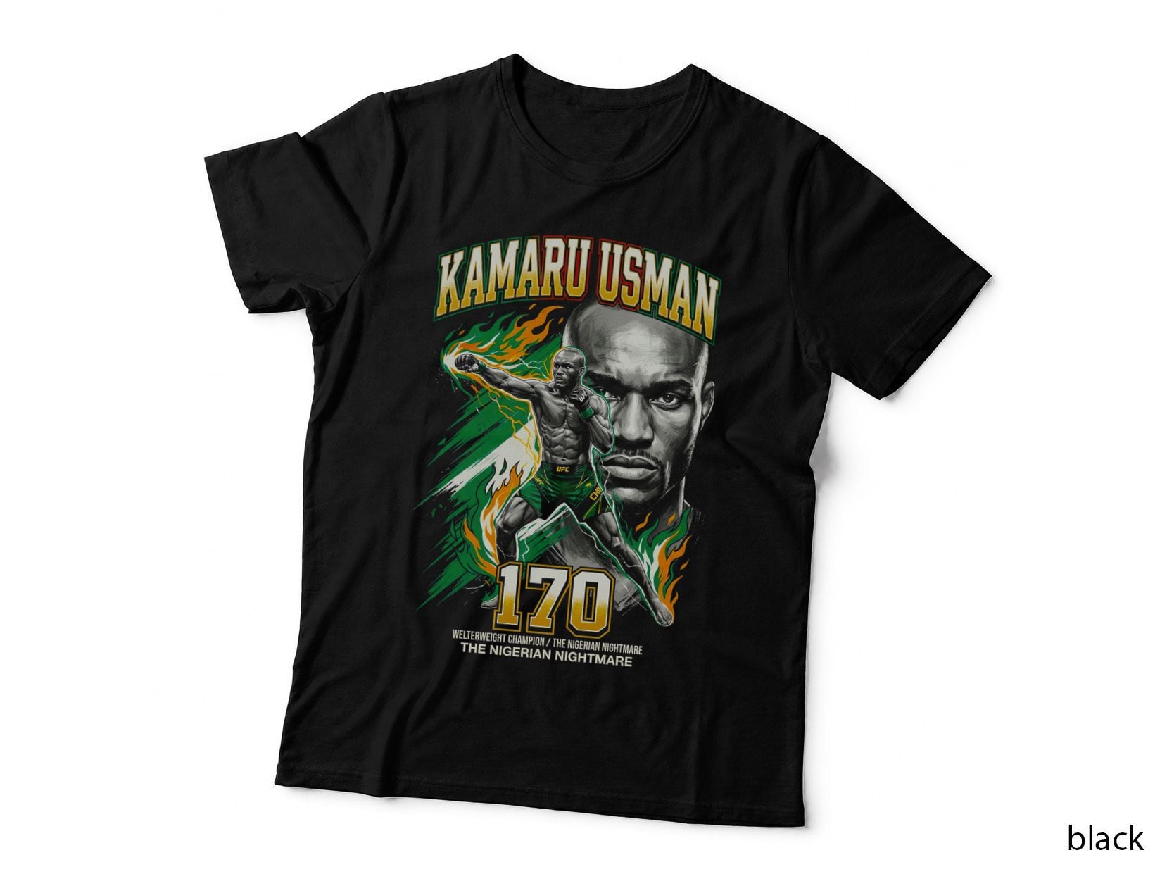 Kamaru Usman 170 Welterweight Champion the Nigerian Green Yellow Orange T-Shirt
