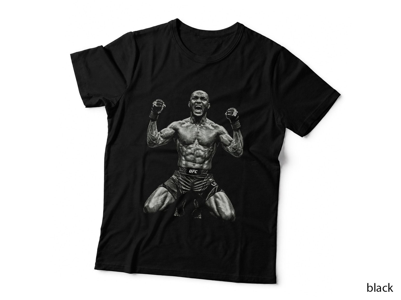 Kamaru Usman T-Shirt, Halftone MMA Kneeling Victory Graphic Tee