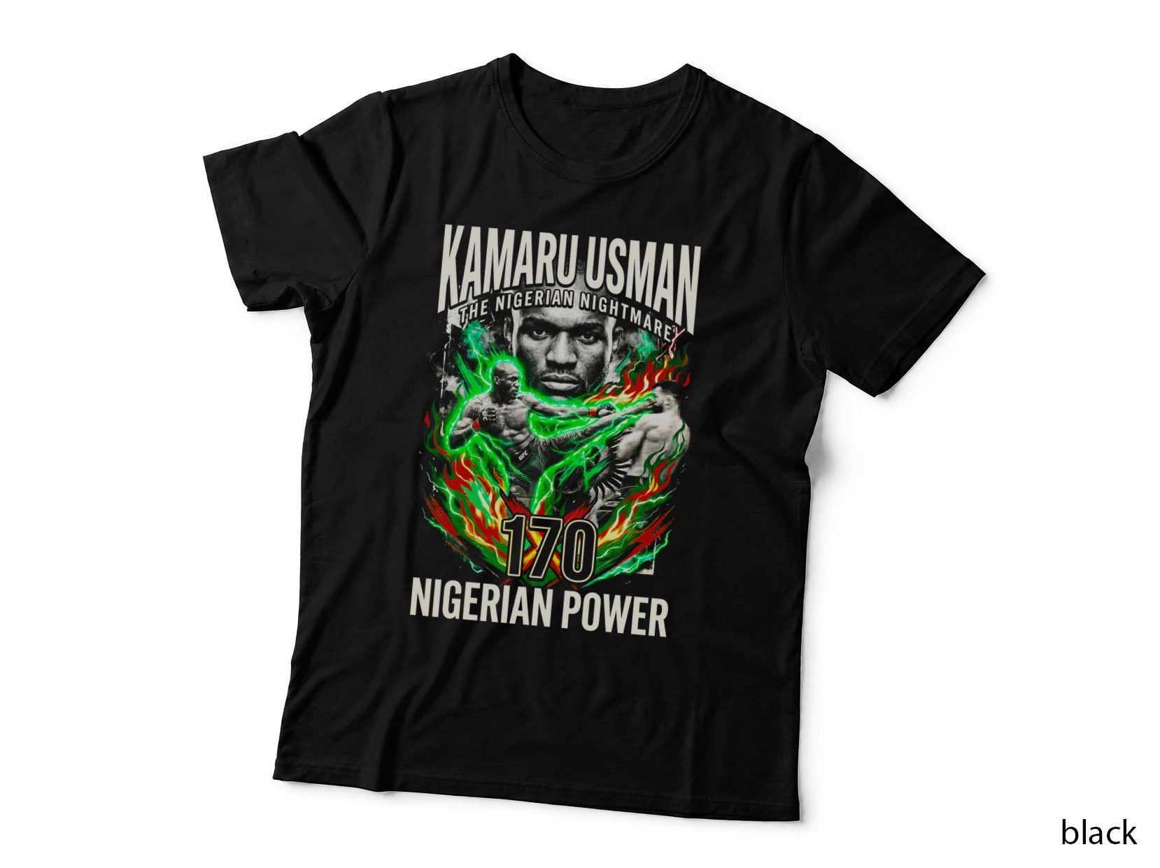 Kamaru Usman the Nigerian Nightmare 170 Power MMA Fighter Portrait Green T-Shirt