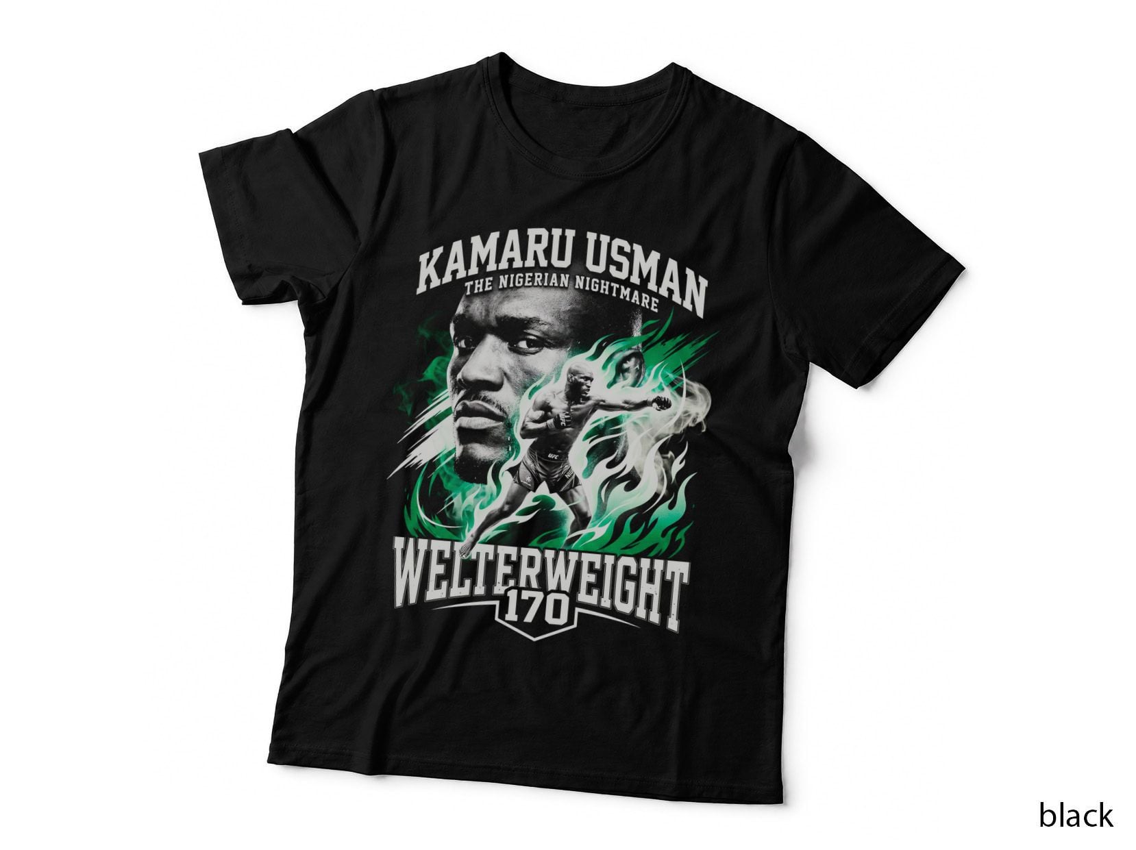 Kamaru Usman the Nigerian Nightmare Welterweight 170 Green White Smoke T-Shirt