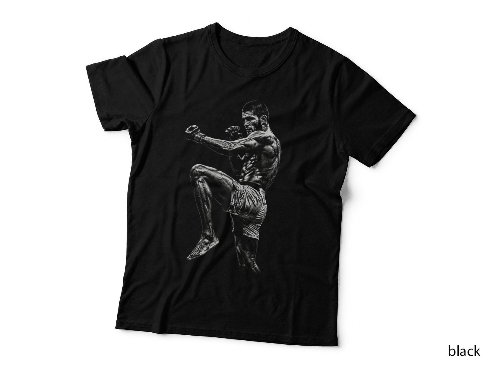 Khabib Nurmagomedov T-Shirt, Halftone MMA High Knee Kick Graphic Tee
