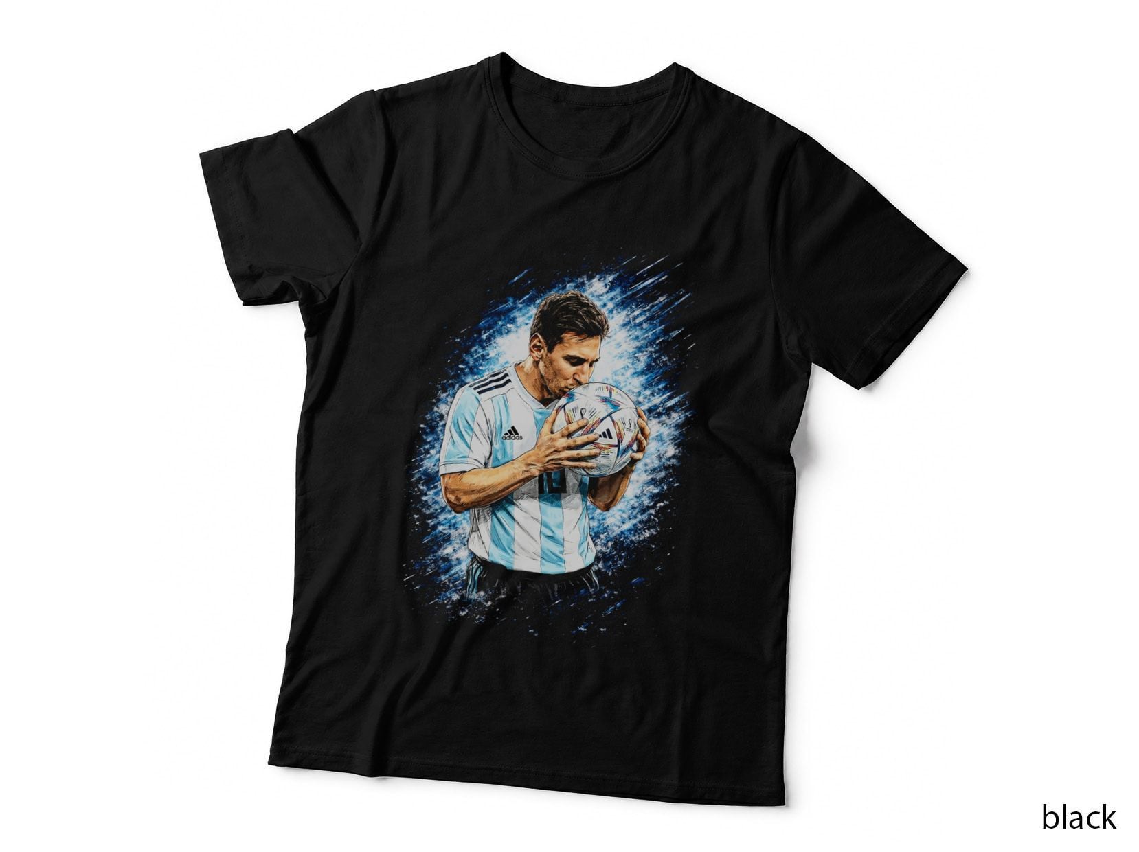 Lionel Messi Argentina Kit Kissing World Cup Ball Emotional Pose T-Shirt