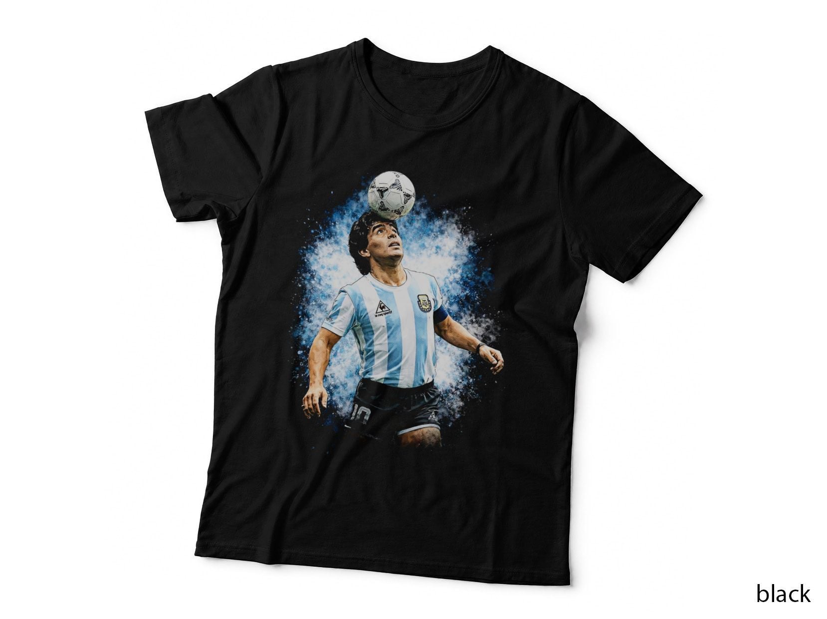 Male Footballer Afa Argentina White Blue Striped Kit Crest Heading Ball T-Shirt
