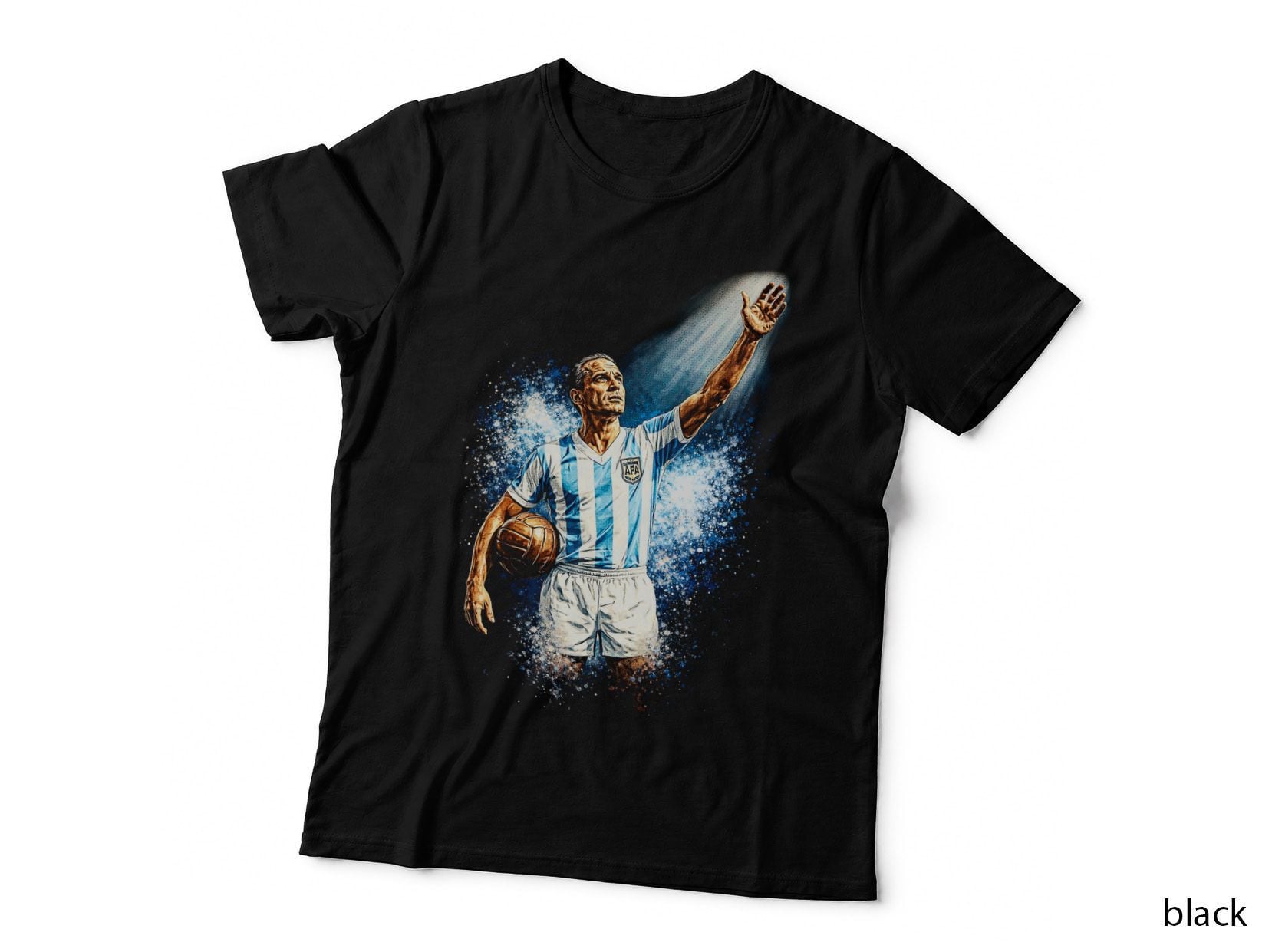 Male Footballer Argentina Afa Sky Blue White Striped Jersey Arm Raised T-Shirt