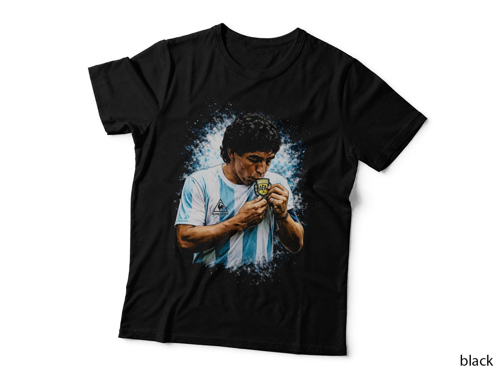 Male Footballer Argentina Kit Afa Kissing Badge Light Blue and White T-Shirt