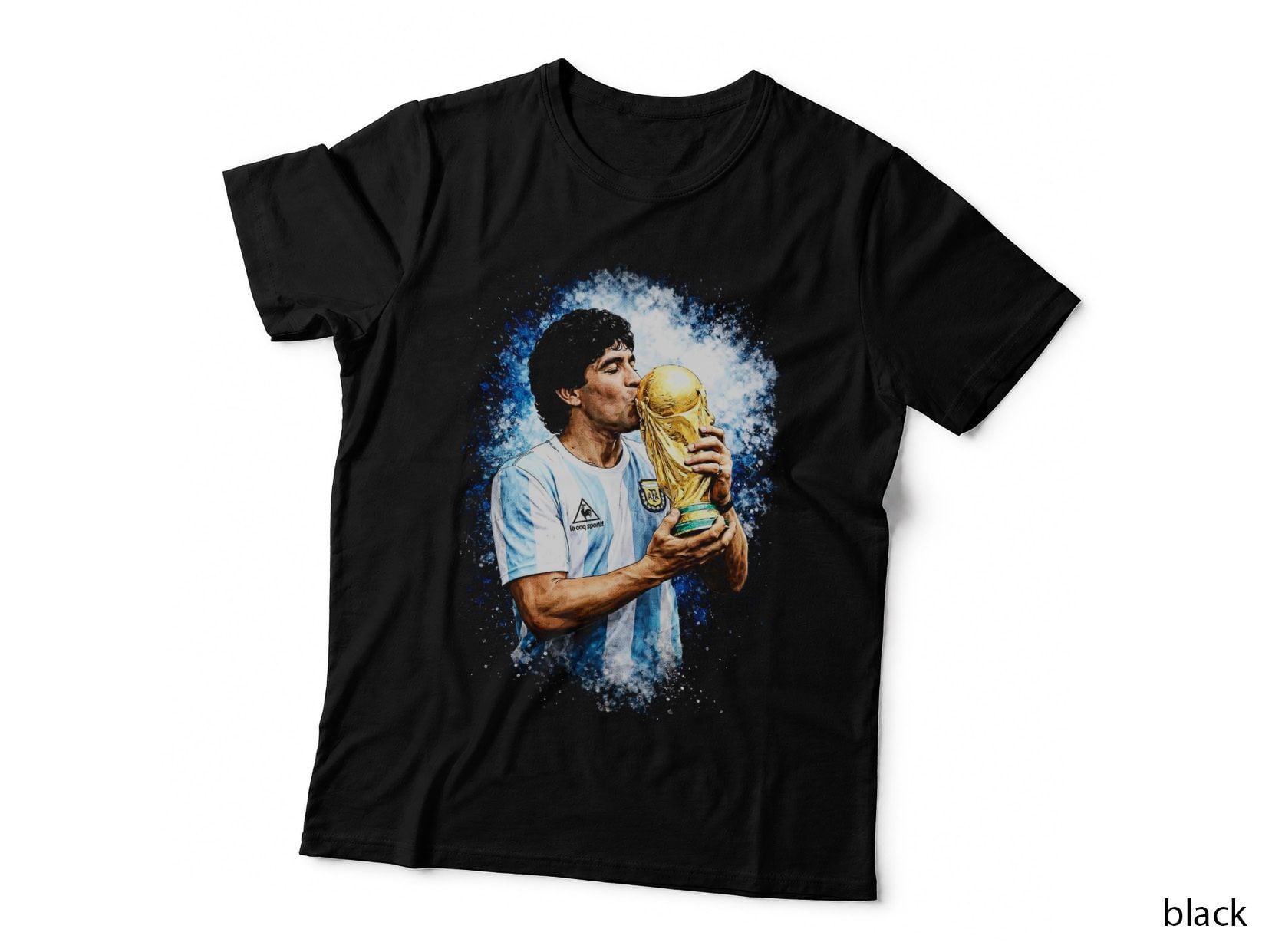 Male Footballer Argentina White Blue Striped Kit Kissing Gold World T-Shirt