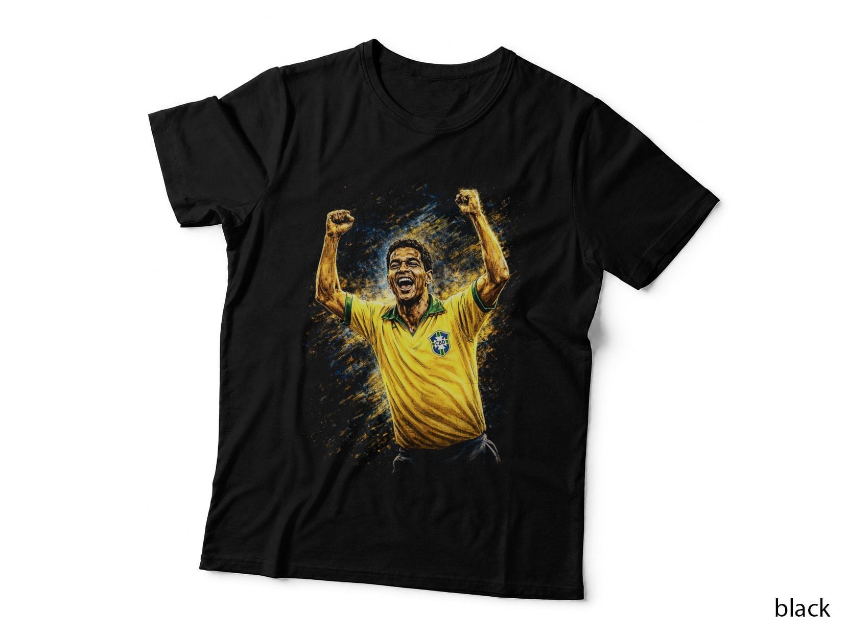 Male Footballer Brazil Yellow Green Cbd Crest Jersey Fists Raised T-Shirt