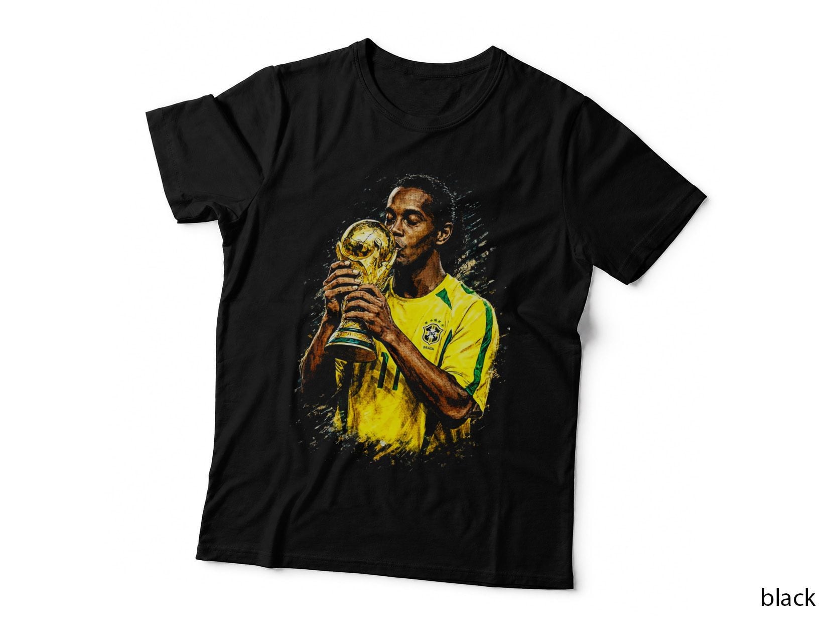 Male Footballer Kissing Trophy Brasil World Cup Yellow Kit Four Stars T-Shirt