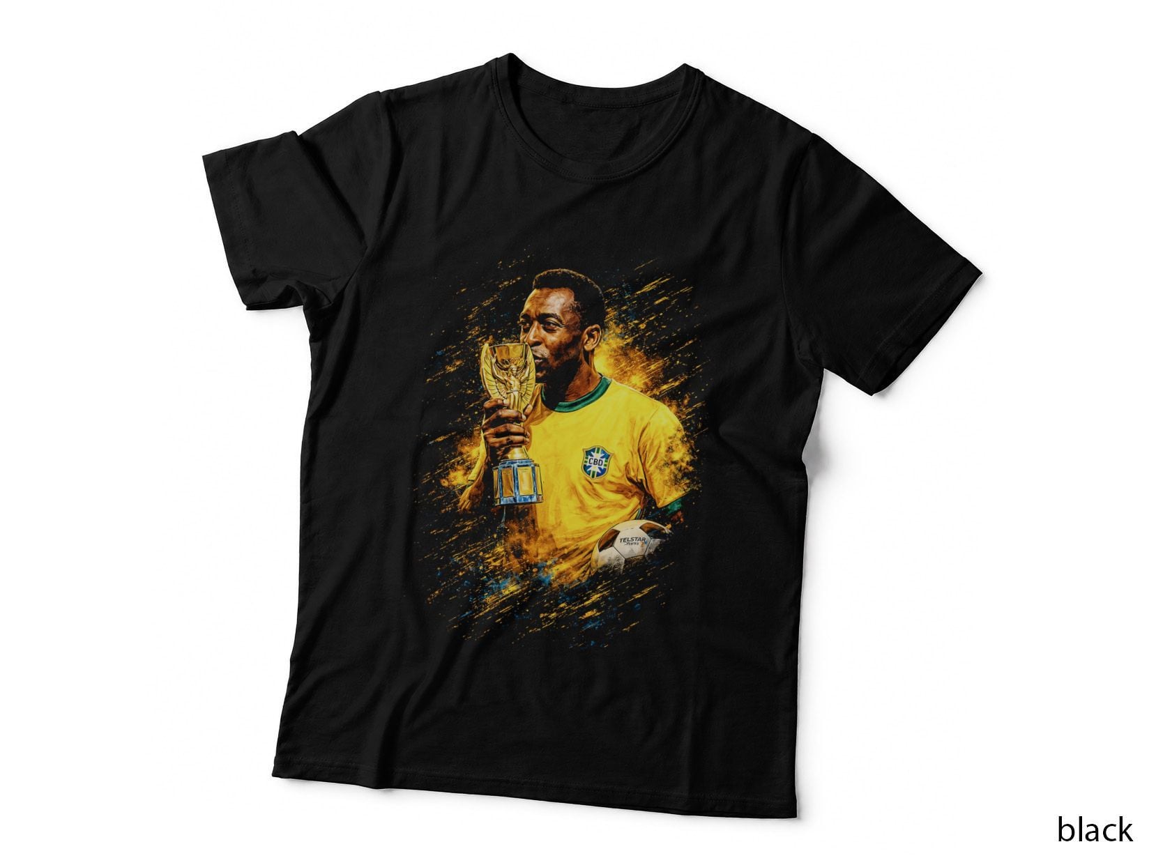 Male Footballer Kissing Trophy Brazil Yellow Kit Gold Telstar Ball T-Shirt