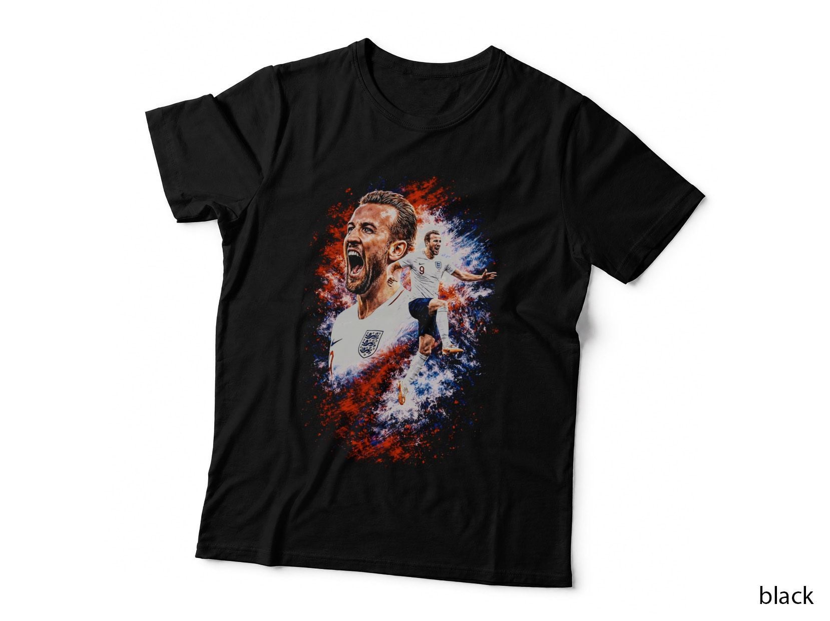 Male Footballer Shouting in White England Kit Number 9 Streetwear Style T-Shirt