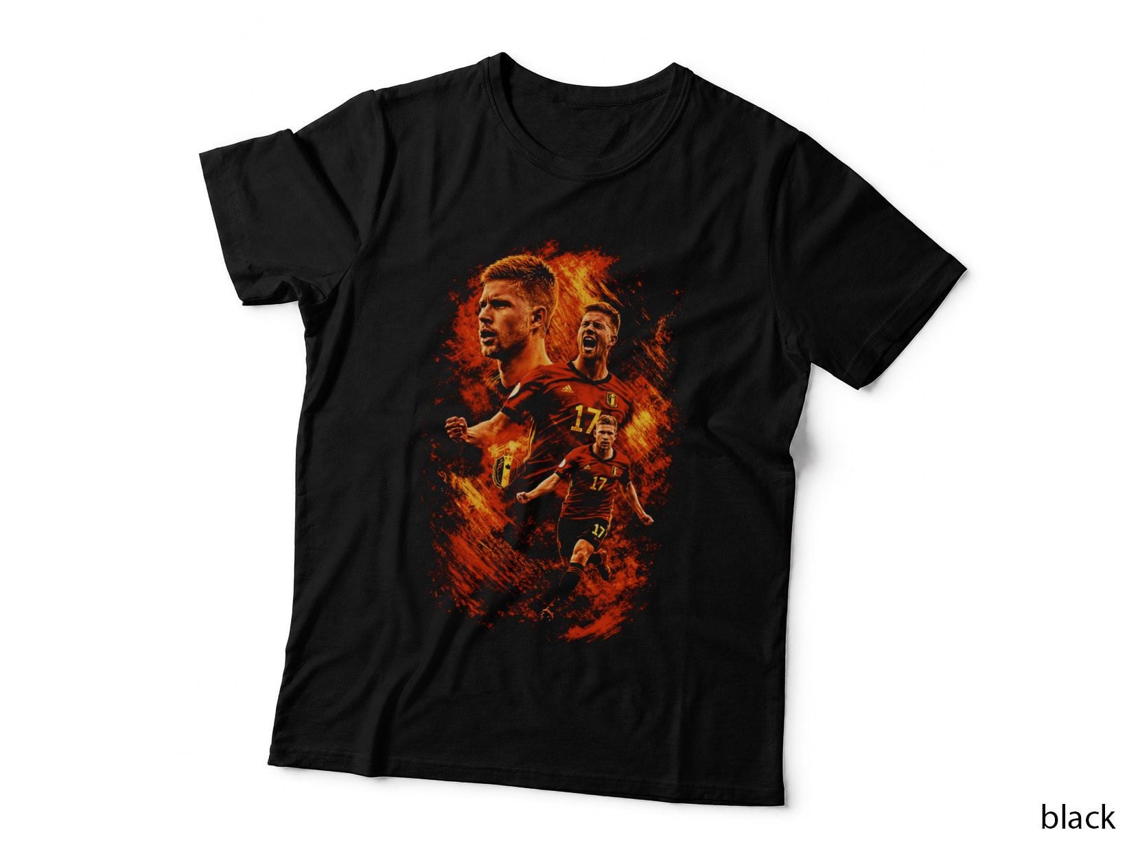 Male Footballers Grey Kit Two Figures Running and Celebrating Poses Red T-Shirt