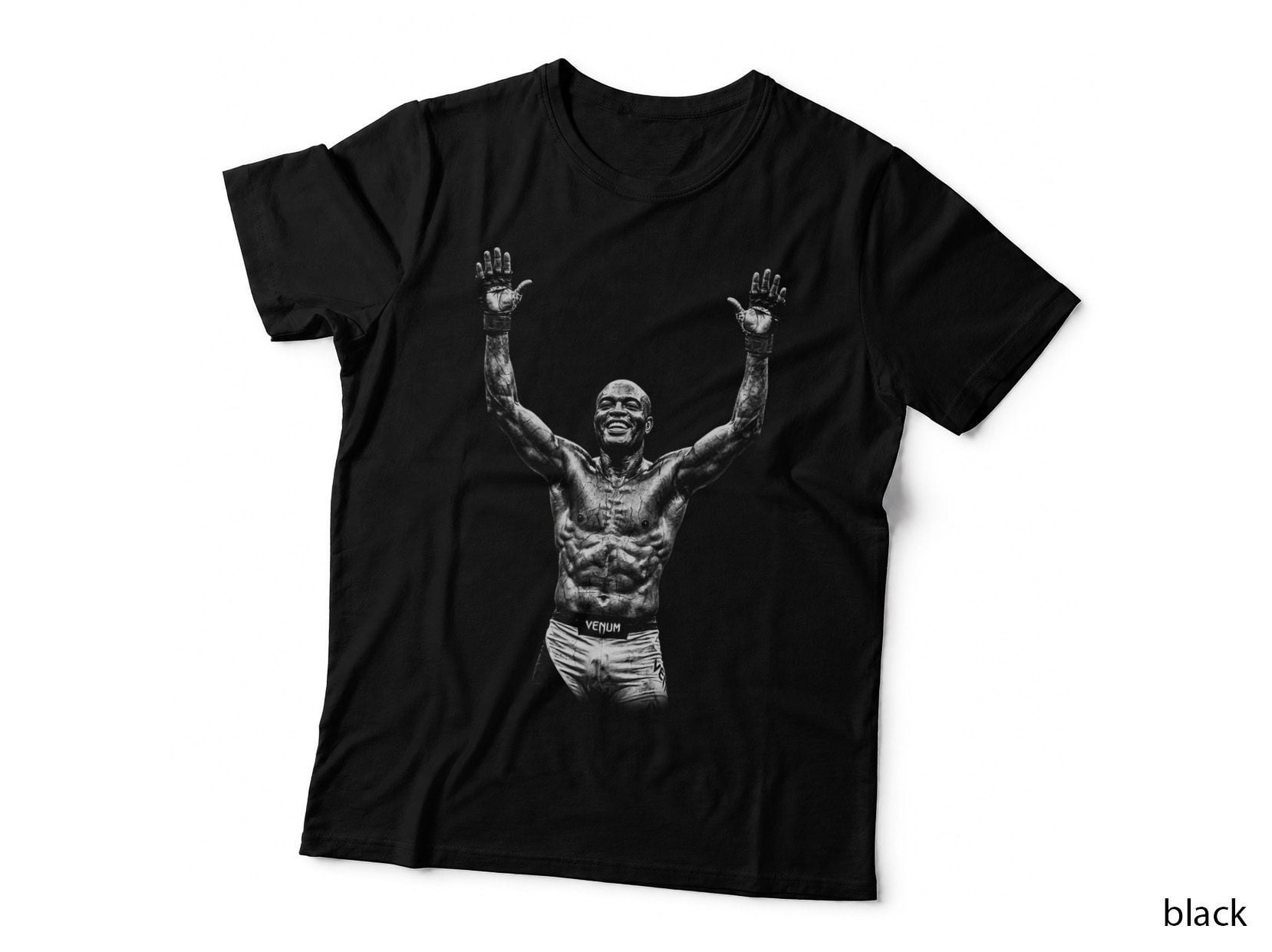 Male MMA Fighter Venum Bald Both Arms Raised Celebrating Victory T-Shirt
