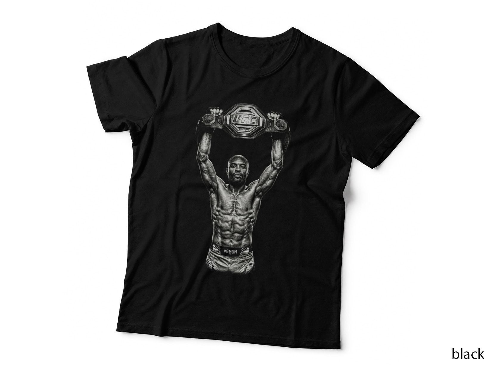 Male MMA Fighter Venum Bald Holding Championship Belt Overhead Shorts T-Shirt