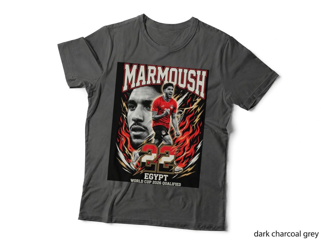 Marmoush 22 Egypt World Cup 2026 Qualified Red Flames Halftone Portrait T-Shirt