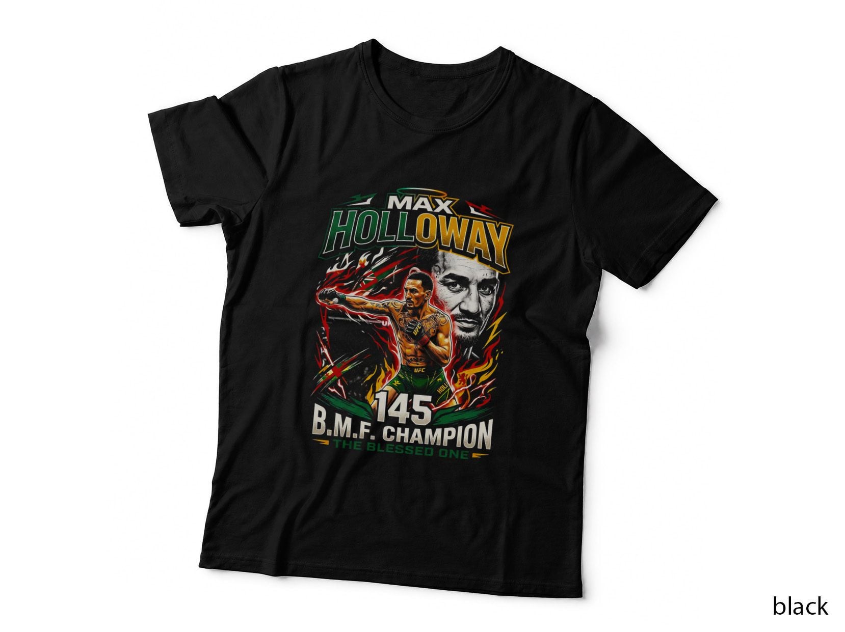 Max Holloway 145 B.m.f. Champion the Blessed One MMA Fighter Punching T-Shirt