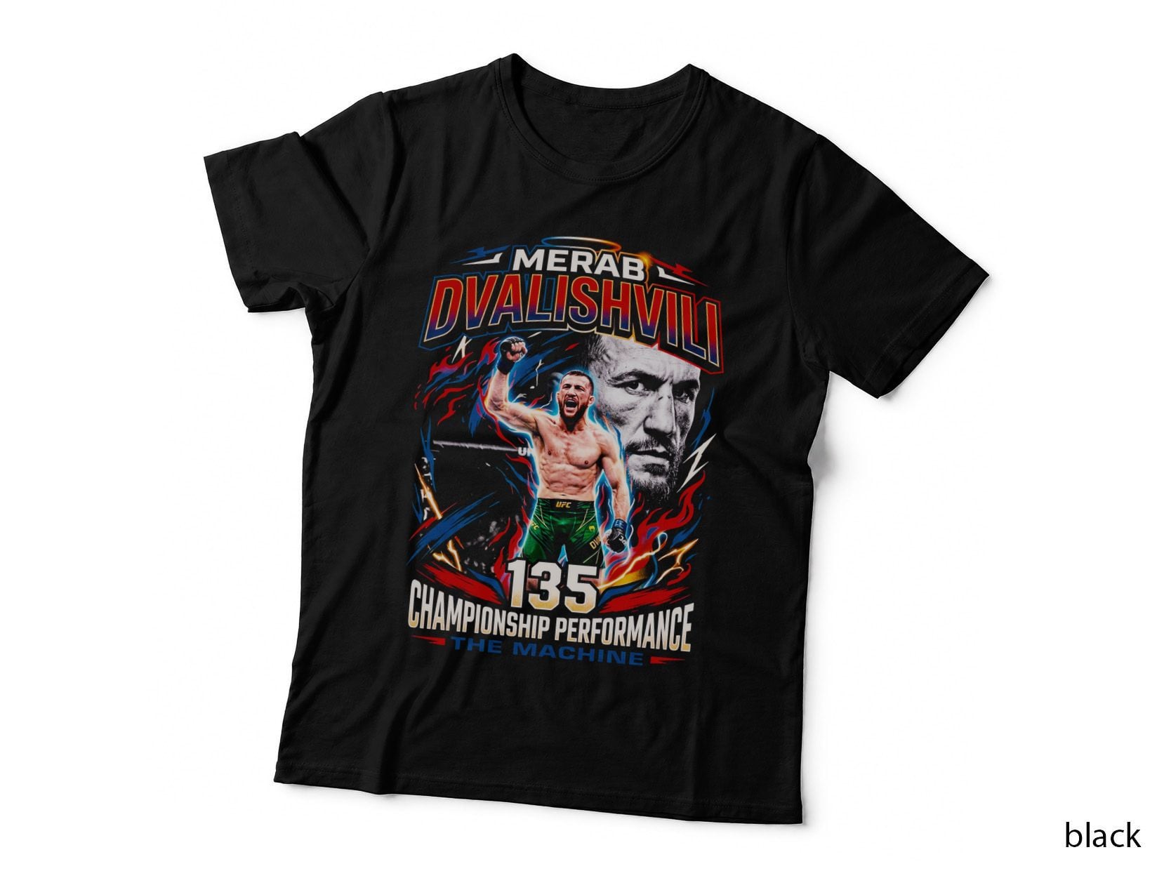 Merab Dvalishvili 135 Championship Performance the Machine Blue Red T-Shirt