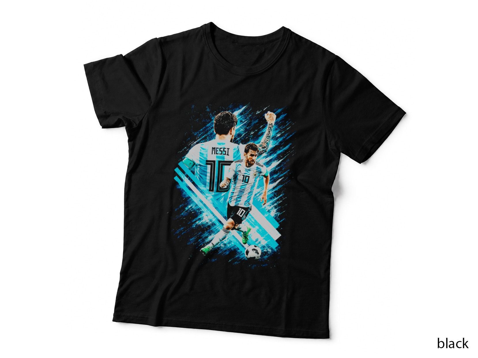 Messi Argentina Kit Number Back and Front Dual Pose Blue T-Shirt