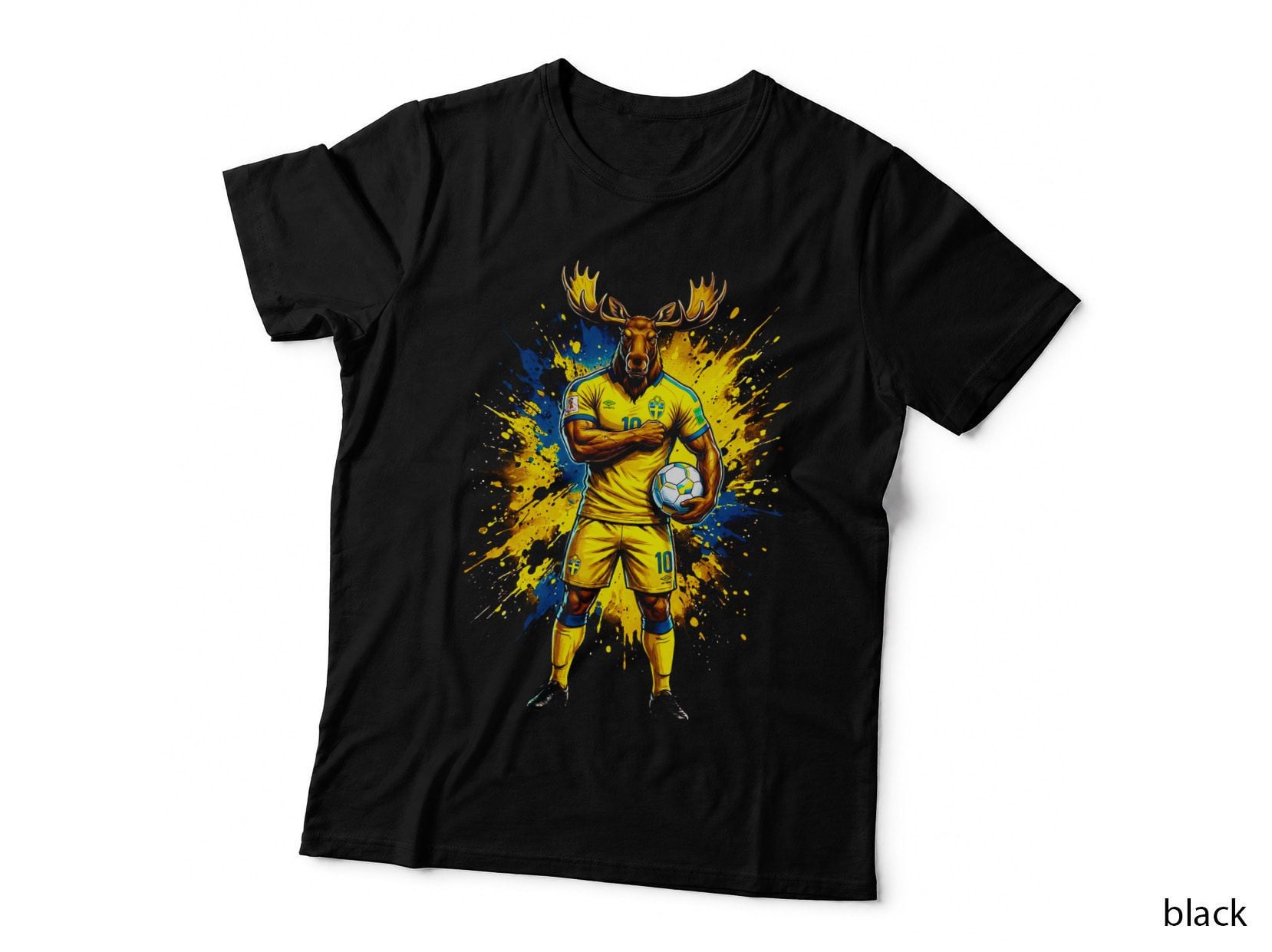 Moose-Head Mascot Sweden Player Yellow Blue Paint Splash Moose Head T-Shirt