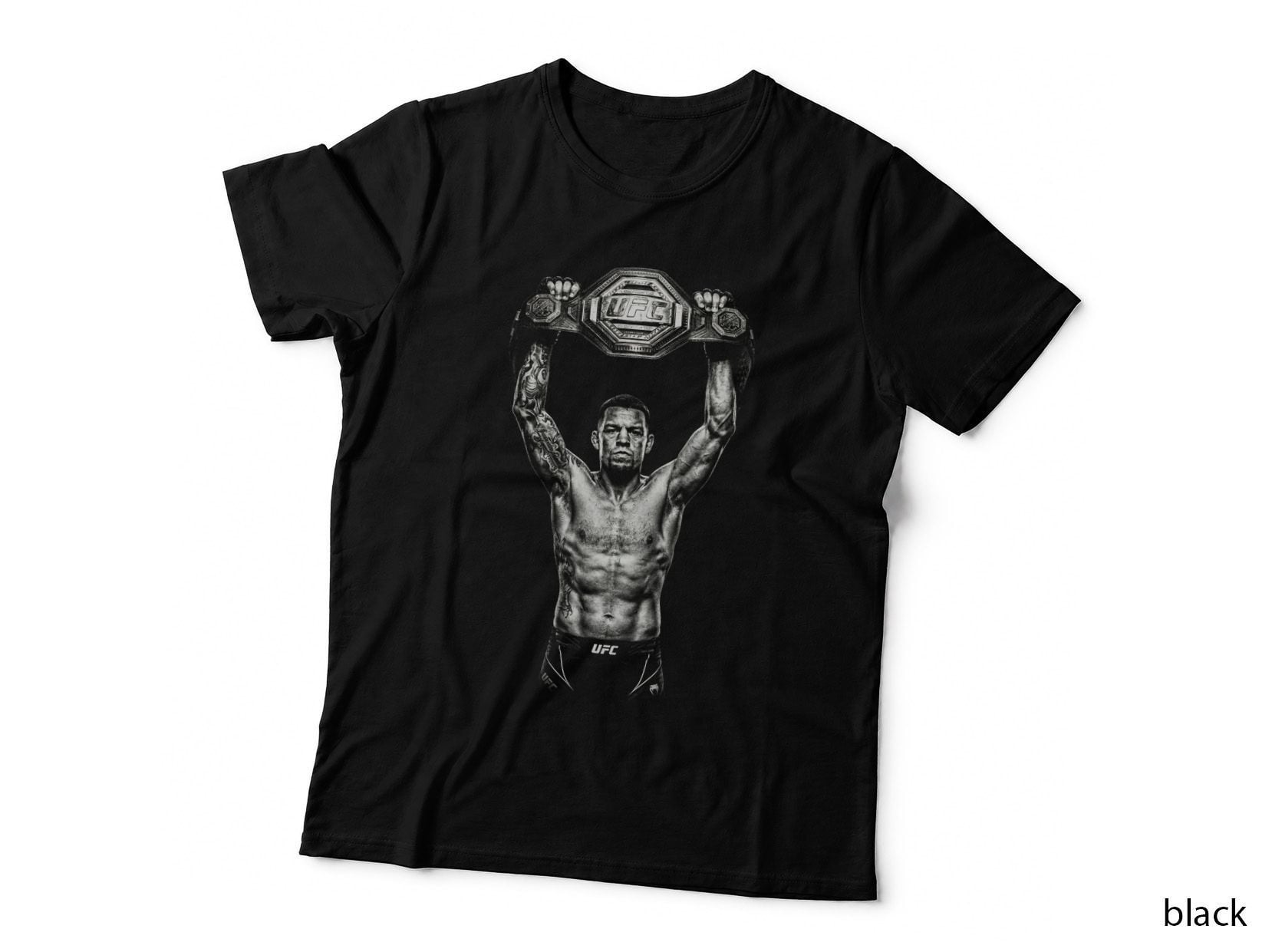 Nate Diaz T-Shirt, Halftone MMA Champion Belt Graphic Tee, Combat Sports Shirt
