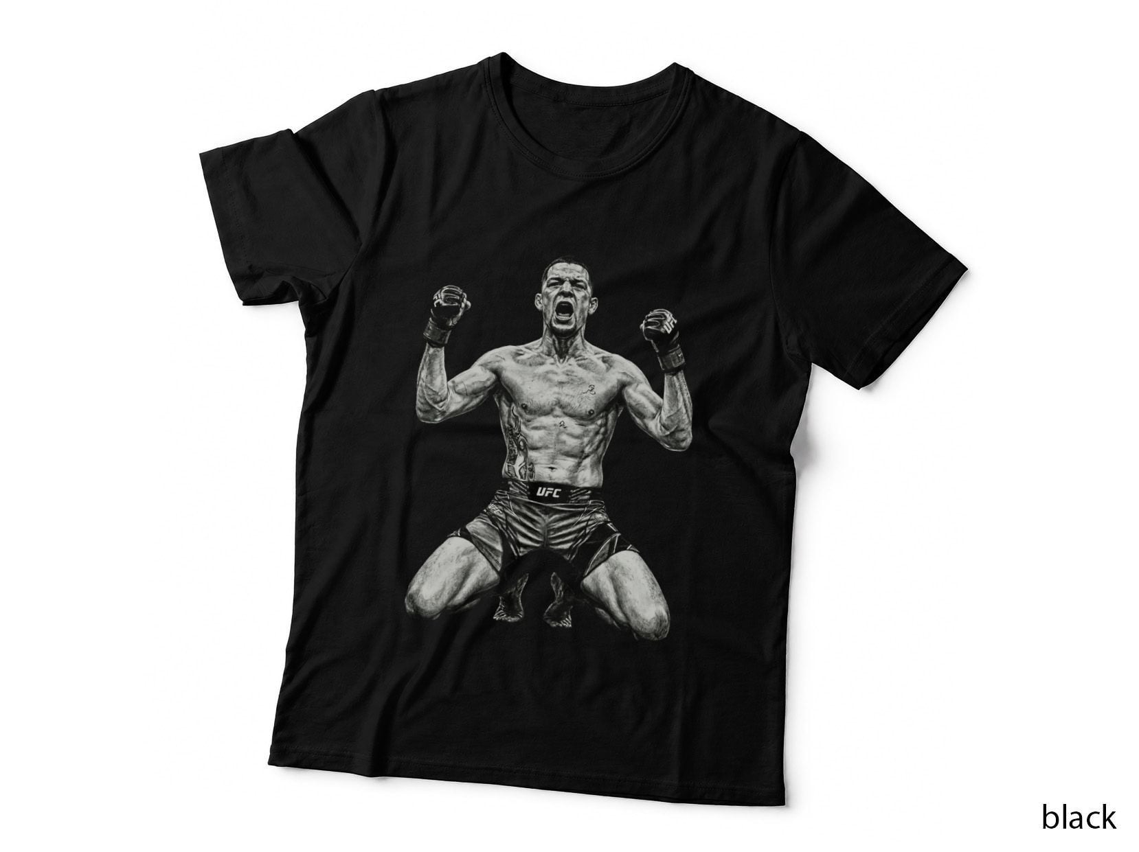 Nate Diaz T-Shirt, Halftone MMA Kneeling Victory Graphic Tee, Fight Night Shirt