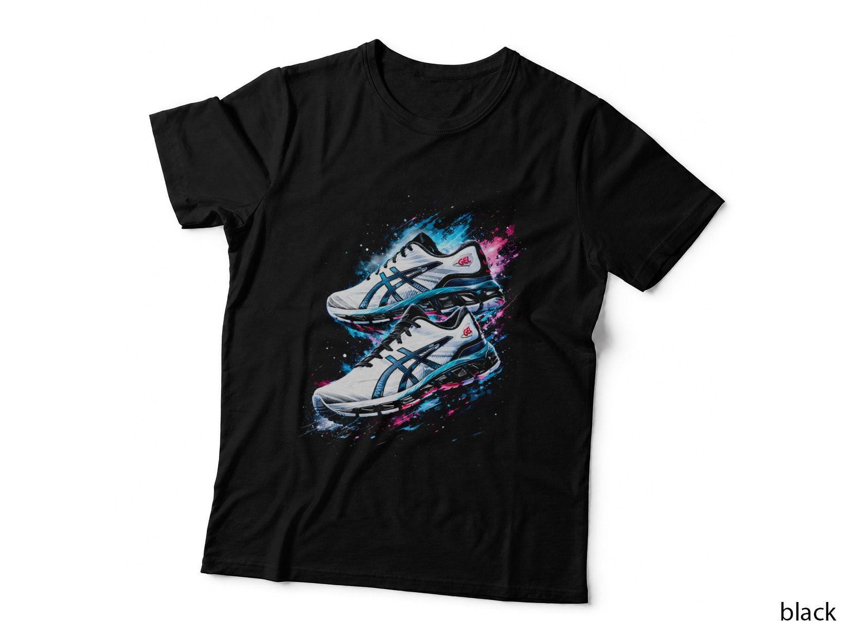 Navy Stripe Athletic Runner T-Shirt, Halftone Sneaker Art Graphic Tee