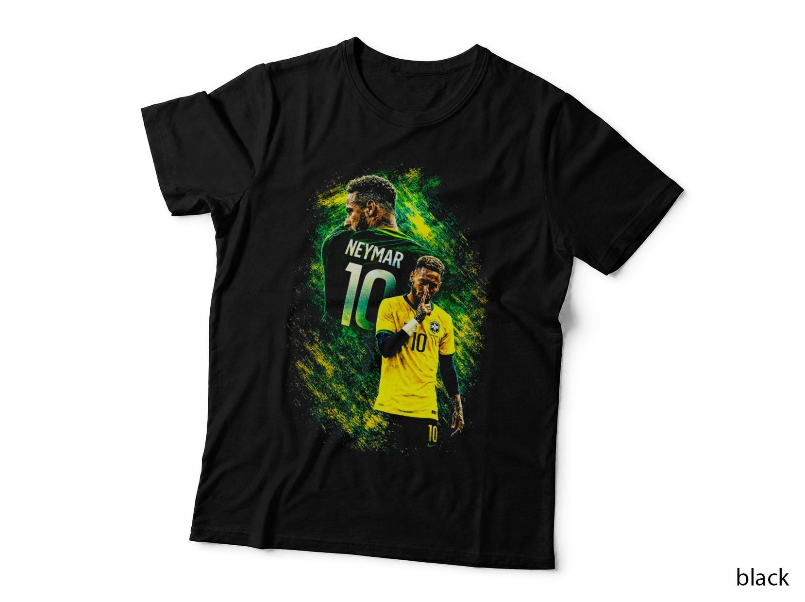 Neymar Two Brazil Players Green Yellow Paint Splatter Finger T-Shirt