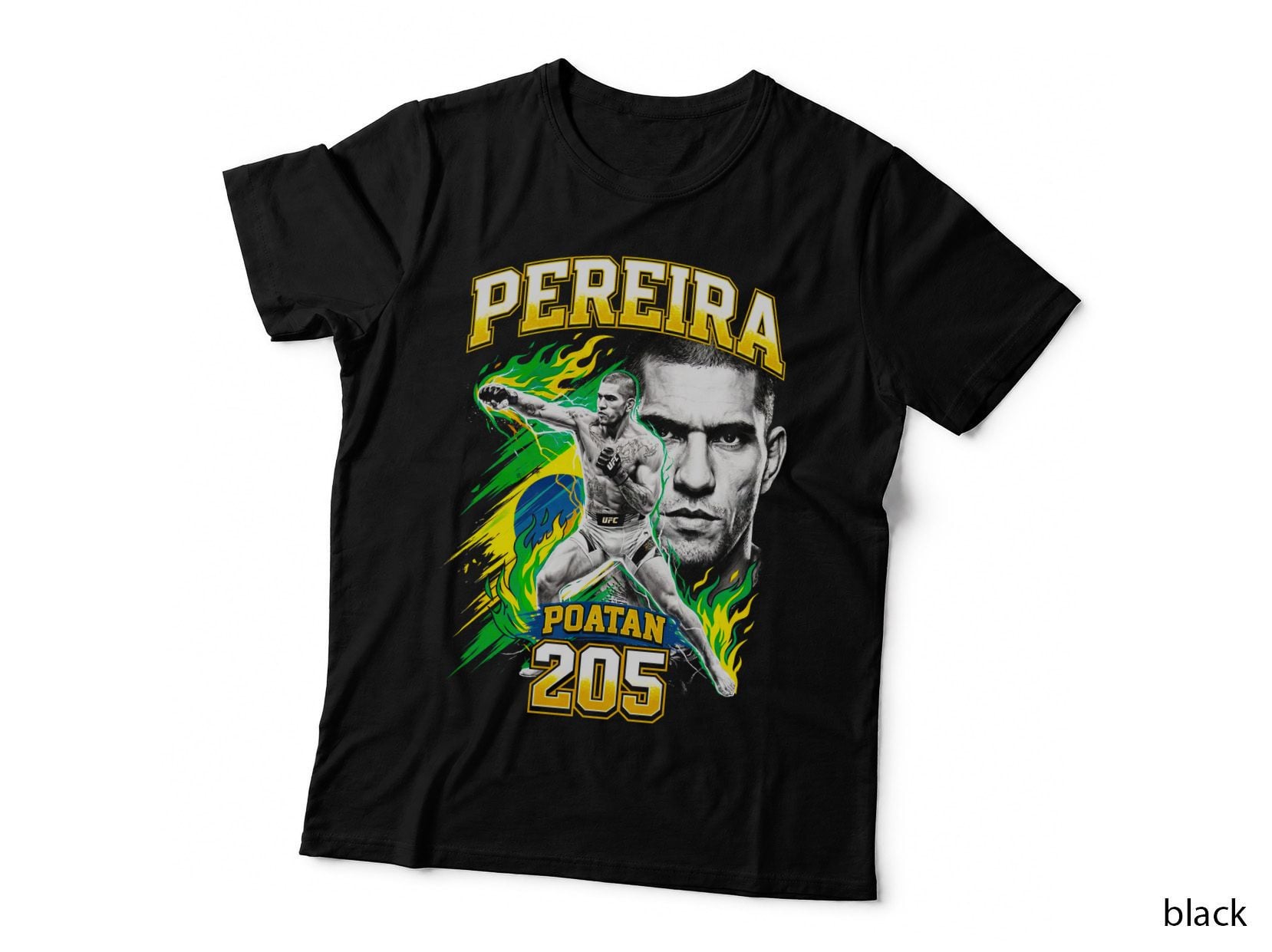 Pereira Poatan 205 Fighter Punching Brazil Flag Colours Green Yellow T-Shirt