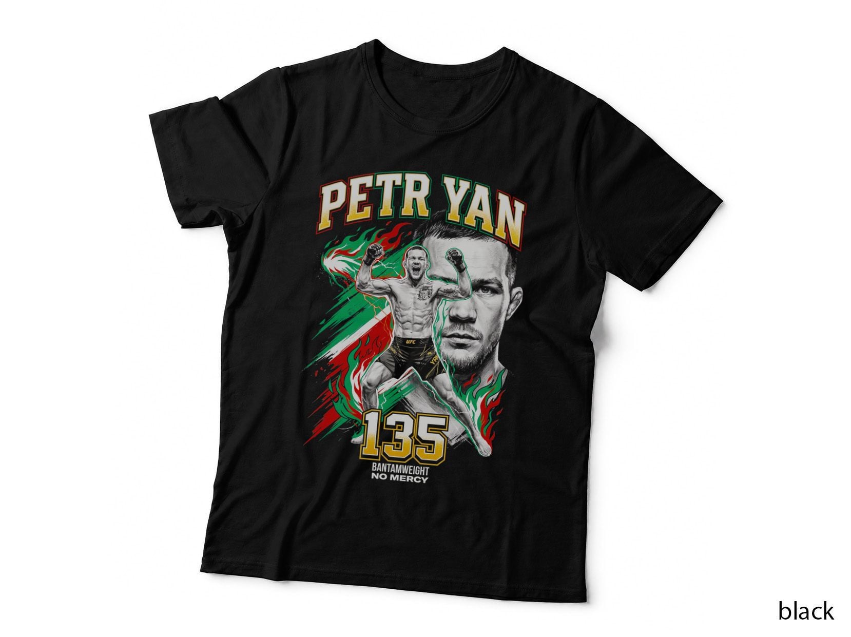 Petr Yan 135 Bantamweight No Mercy Fighter Fists Raised Red Green White T-Shirt