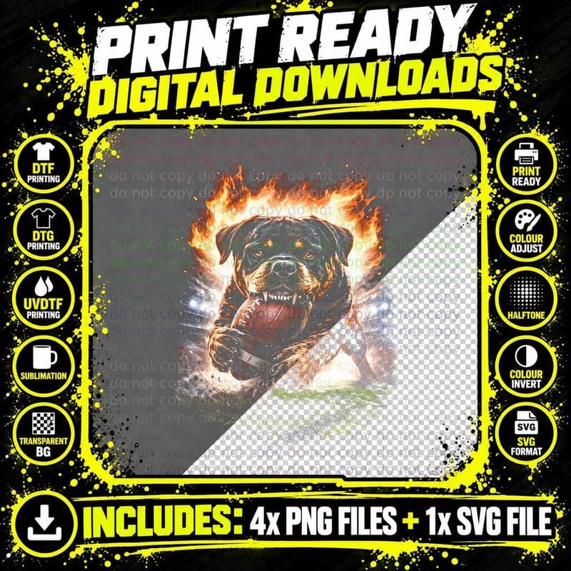 Rottweiler T-Shirt, Halftone Football Rottweiler Graphic Png SVG Digital Bundle