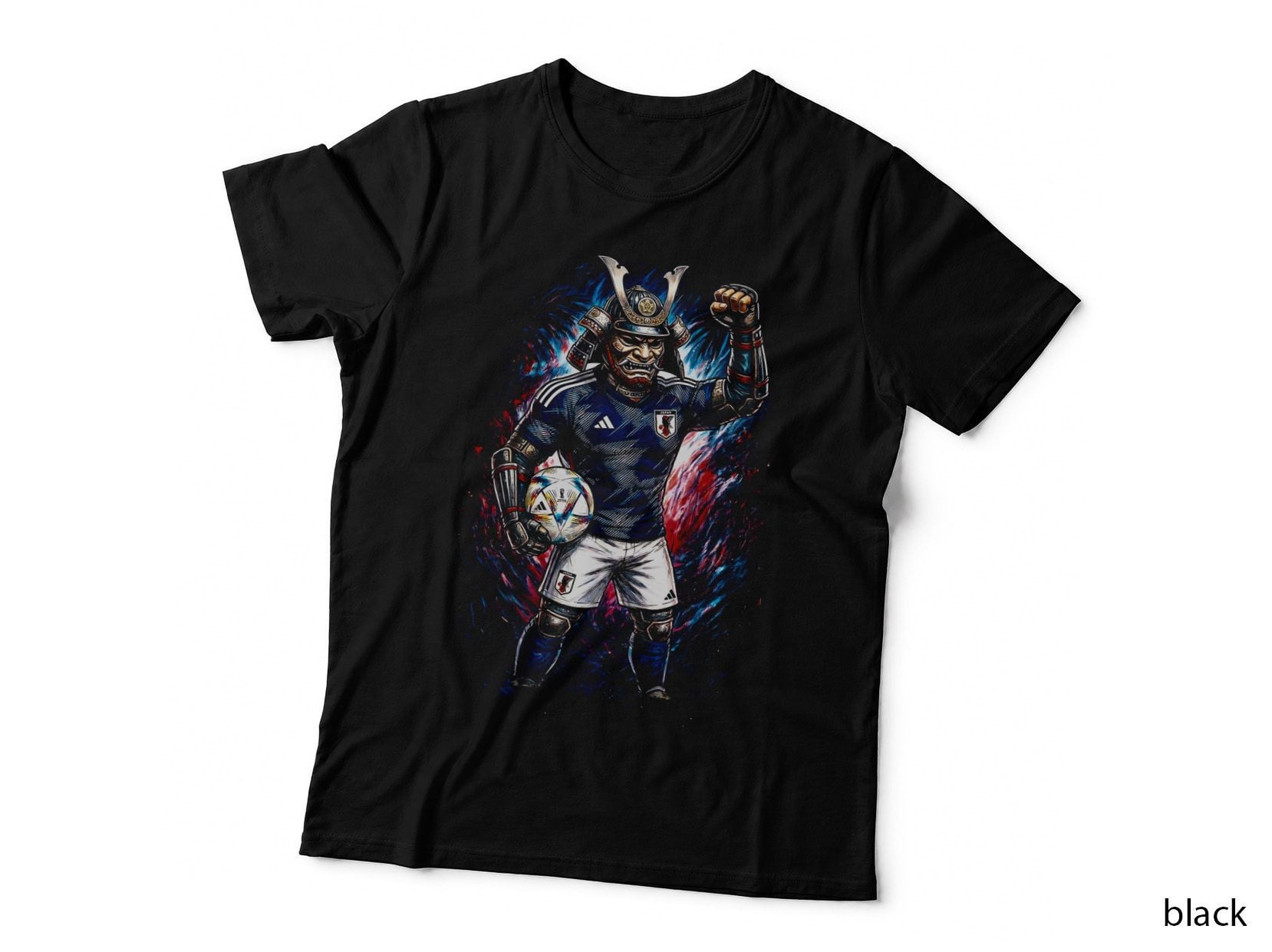 Samurai Helmet Soccer Player Helmeted Mascot Navy Jersey Red Blue T-Shirt