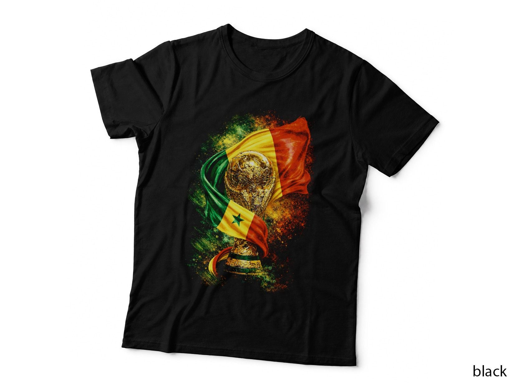 Senegal Football T-Shirt, Halftone Senegal Flag Trophy Graphic Tee