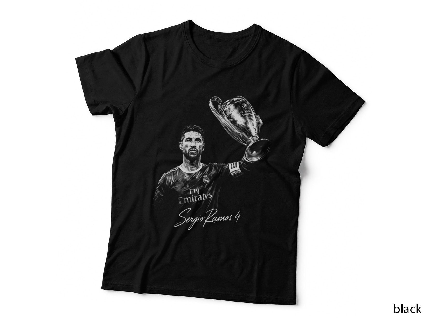 Sergio Ramos T-Shirt, Halftone Soccer Trophy Celebration Graphic Tee