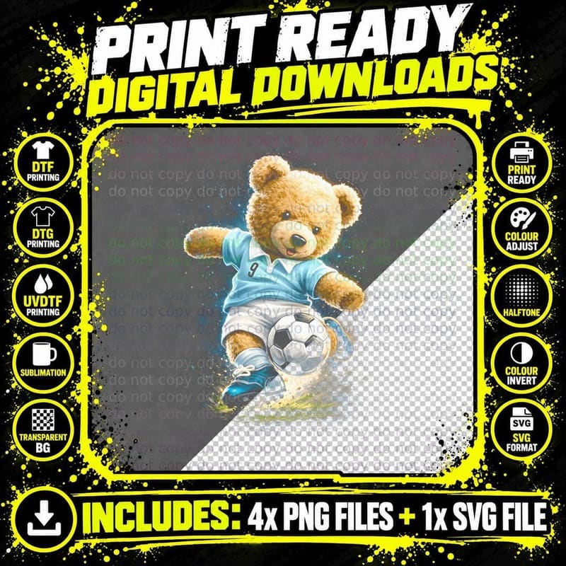 Soccer Jersey Player Bear T-Shirt, Halftone Cute Teddy Png SVG Digital Bundle