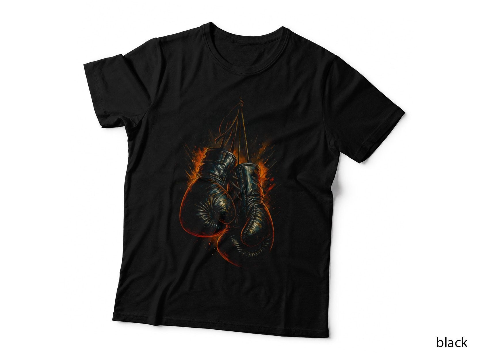 Suspended Boxing Gloves Fire T-Shirt, Halftone Urban Street Art Graphic Tee
