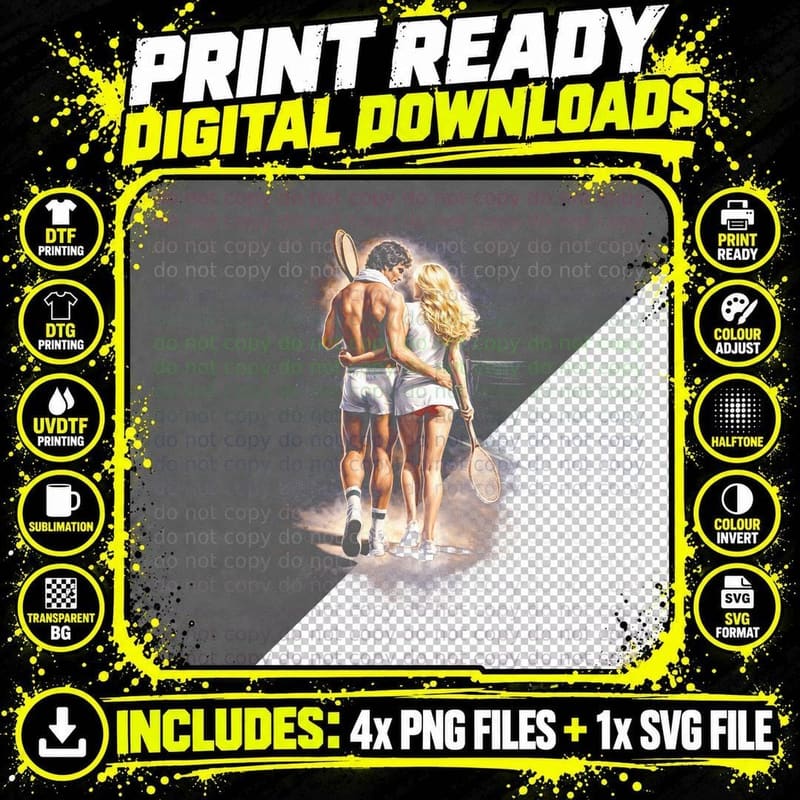 Tennis Couple T-Shirt, Halftone Old Money Luxury Graphic Png SVG Digital Bundle