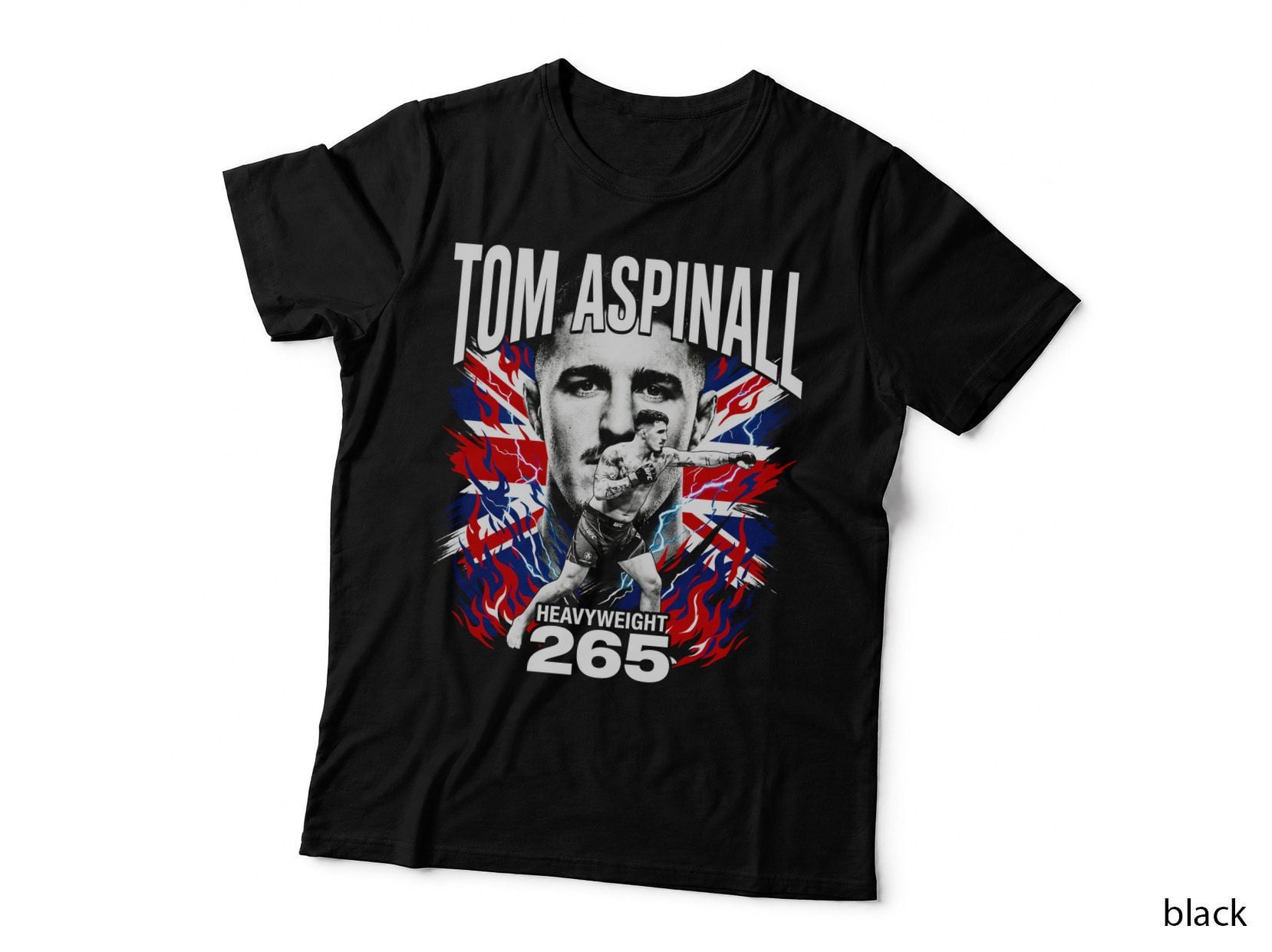 Tom Aspinall Heavyweight 265 UK Flag Lightning Streetwear Halftone T-Shirt