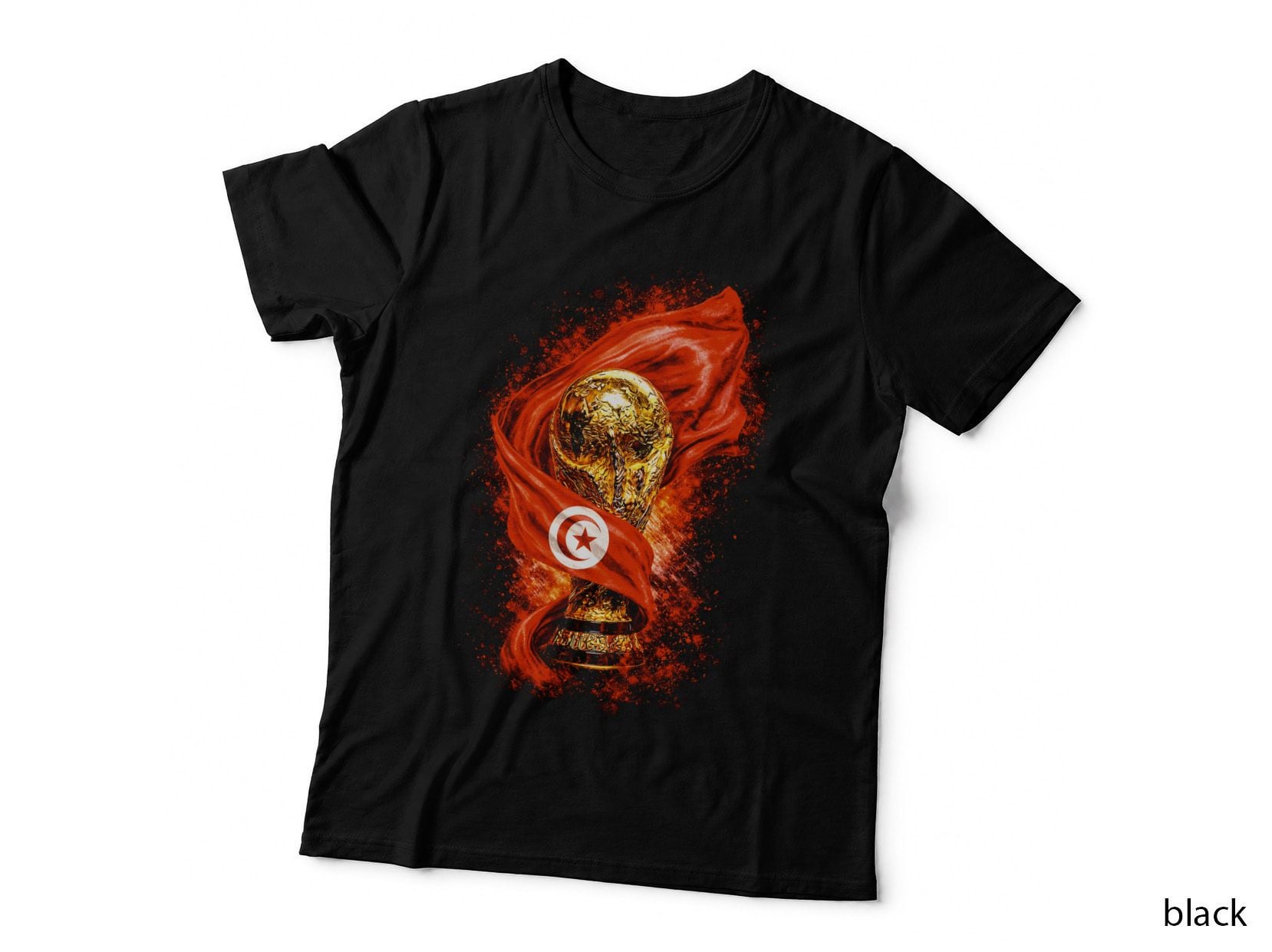 Tunisia Football T-Shirt, Halftone Tunisia Flag Trophy Graphic Tee