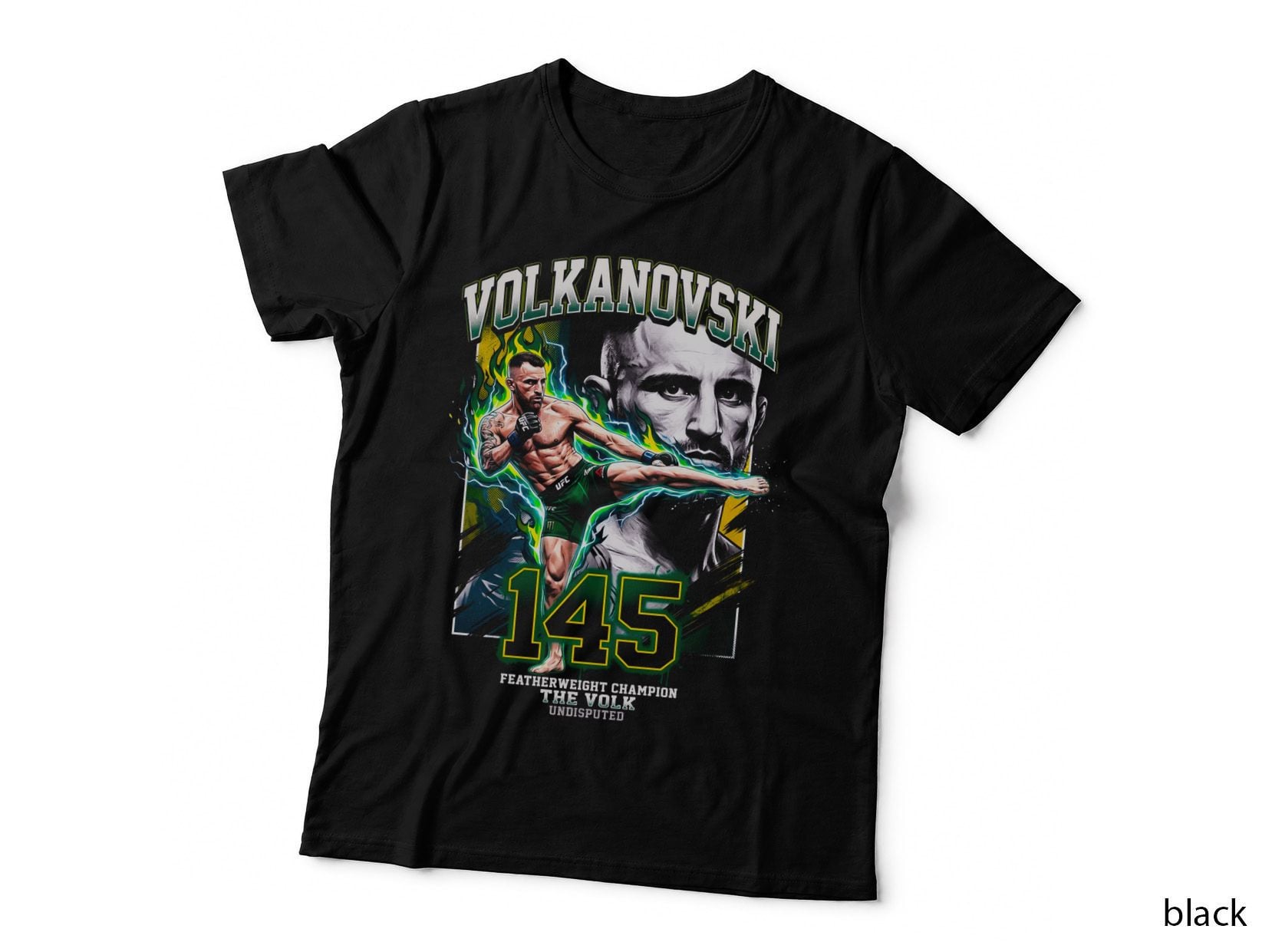 Volkanovski 145 Featherweight Champion the Volk Fighter Punching Teal T-Shirt
