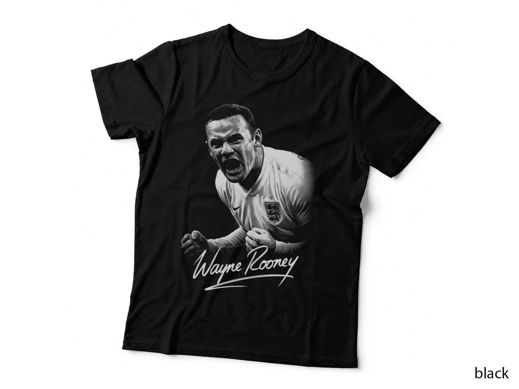 Wayne Rooney T-Shirt, Halftone Soccer Striker Portrait Graphic Tee