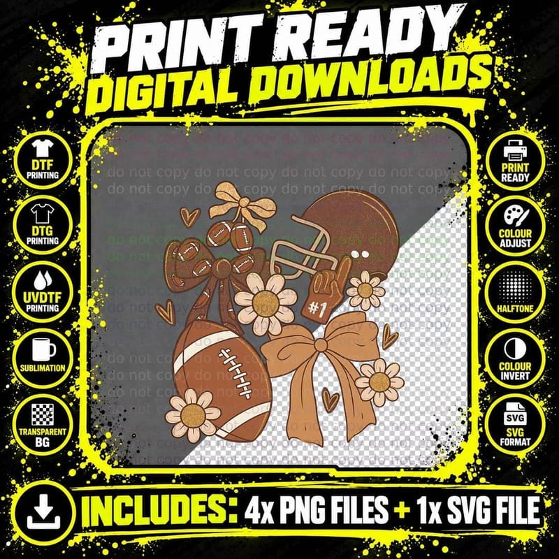 1 Football T-Shirt, Football-Themed Floral Arrangement Png SVG Digital Bundle